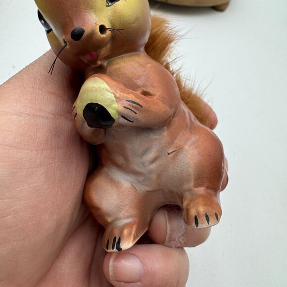 Enesco Ceramic Squirrel with Furry Bushy Tail Kitschy Japan Acorn vintage decor - Picture 3 of 13